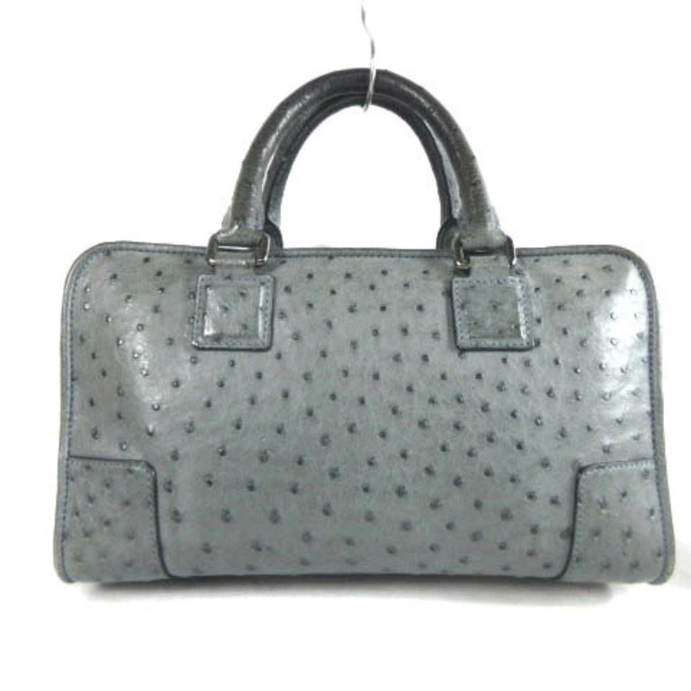 Loewe Leather Handbag Gray Anagram Amazona Ostrich Gray